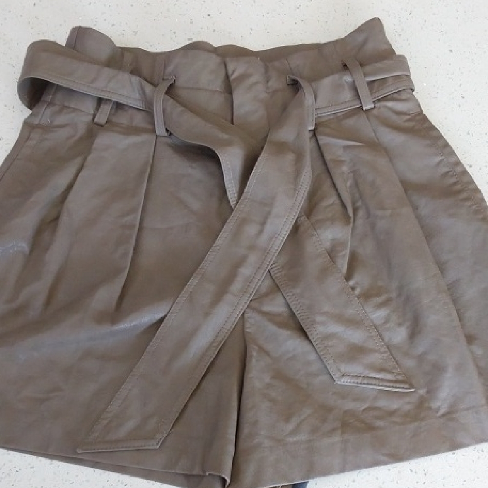 Zara Taupe High-Waist Paperbag Shorts with Self-Tie Belt